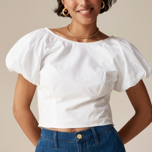J.Crew Fitted puff-sleeve top in White size 8 NWT CA593 - Picture 1 of 11